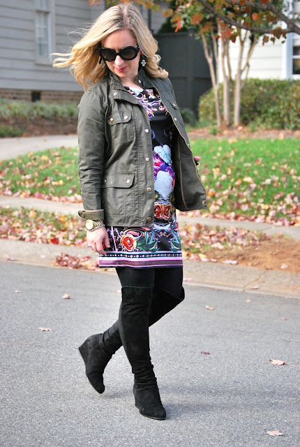 over-the-knee boots, SheInside dress, how to style a graphic dress
