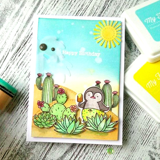 Laina  Lamb Design Sweet Succulents and Birdie Brown Penguins in Paradise stamp sets and Die-namics, Stitched Valley Die-namics - Yulianna Neginskaya #mftstamps