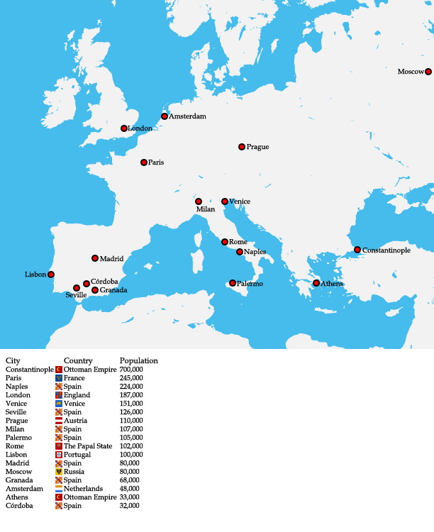 Map Of Major European Cities Largest European Cities In 1600 Ad - Vivid Maps