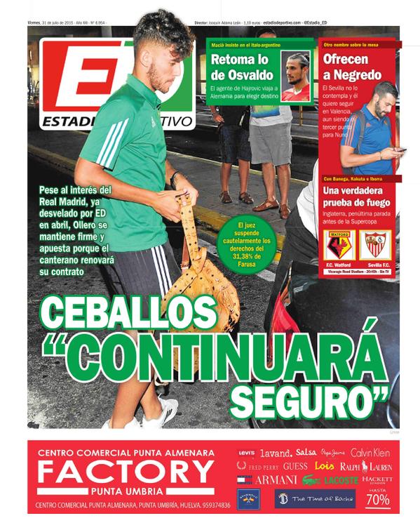 Betis, Estadio Deportivo: "Ceballos continuará seguro"