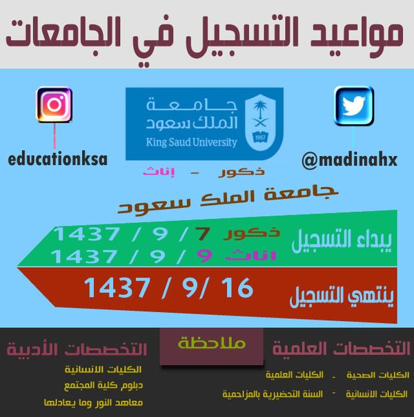 بالاسماء ننشر روابط مواعيد التسجيل في الجامعات السعودية لعام 2016 م تغطية لايف نيوز