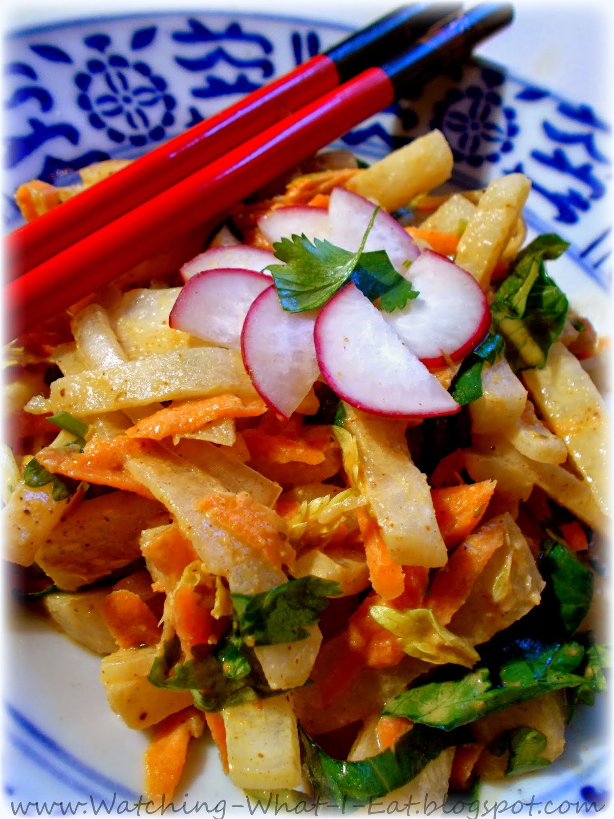 Watching What I Eat Jicama Salad with Spicy Peanut Dressing Meatless