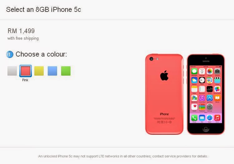 Harga iPhone 5C Di Malaysia - RM1499 (8GB) 