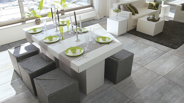 Dining room and living room tiles design with Cement and resins finish tiles Betonage collection
