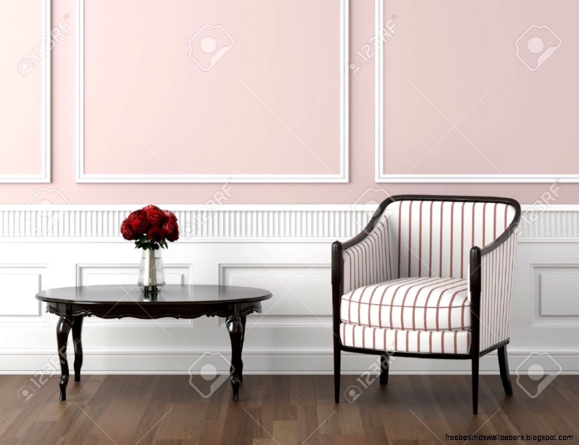 Interior Design Of Classic Room In Pale Pink And White Colors