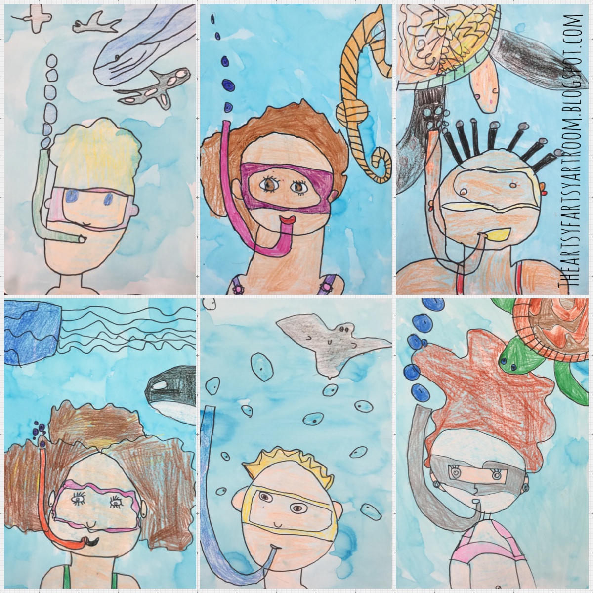 The Artsy Fartsy Art Room 2nd Grade Underwater SelfPortraits (2015)