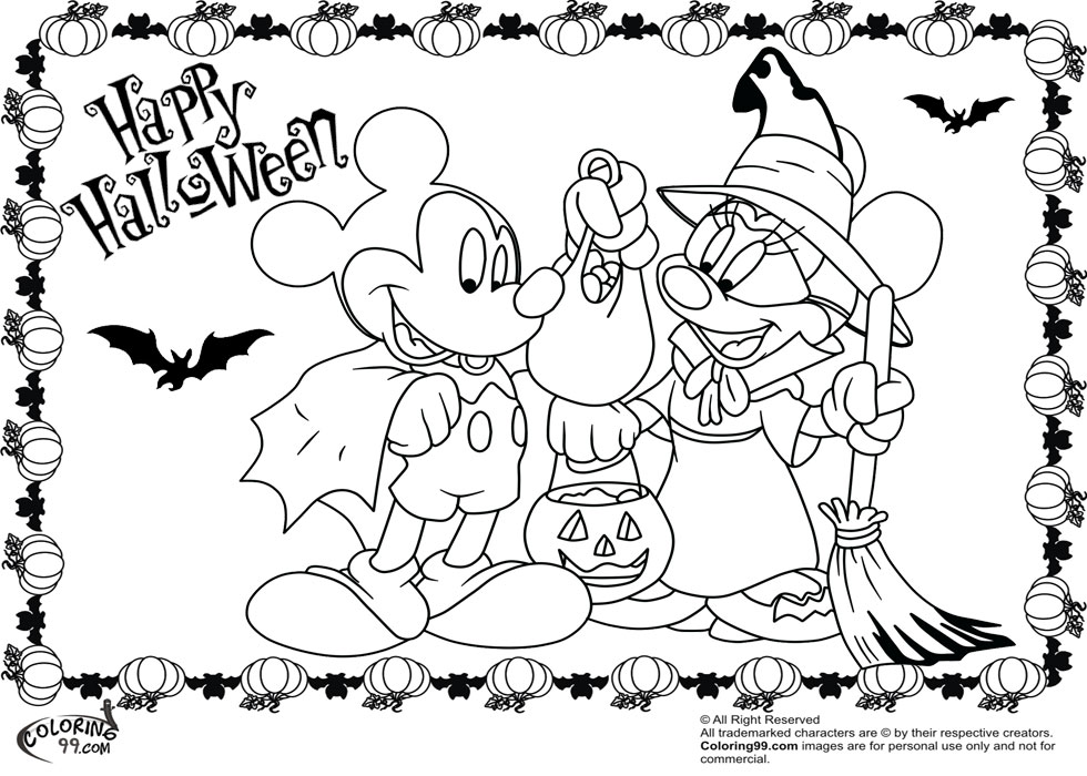 Minnie And Mickey Mouse Coloring Pages For Halloween Team Colors
