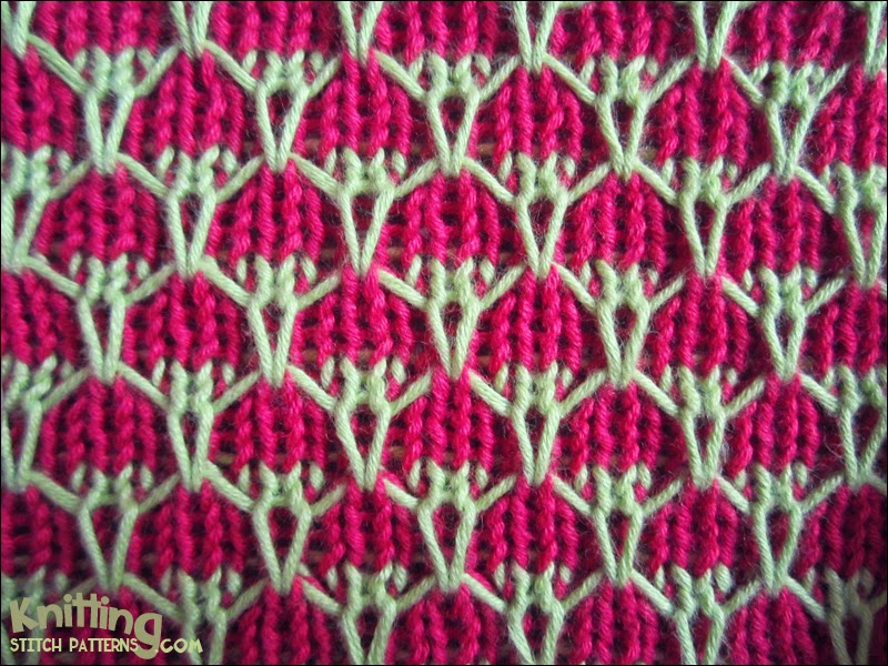 This stitch is knitted in a multiple of 4 stitches plus 4 and begins with a wrong side row.