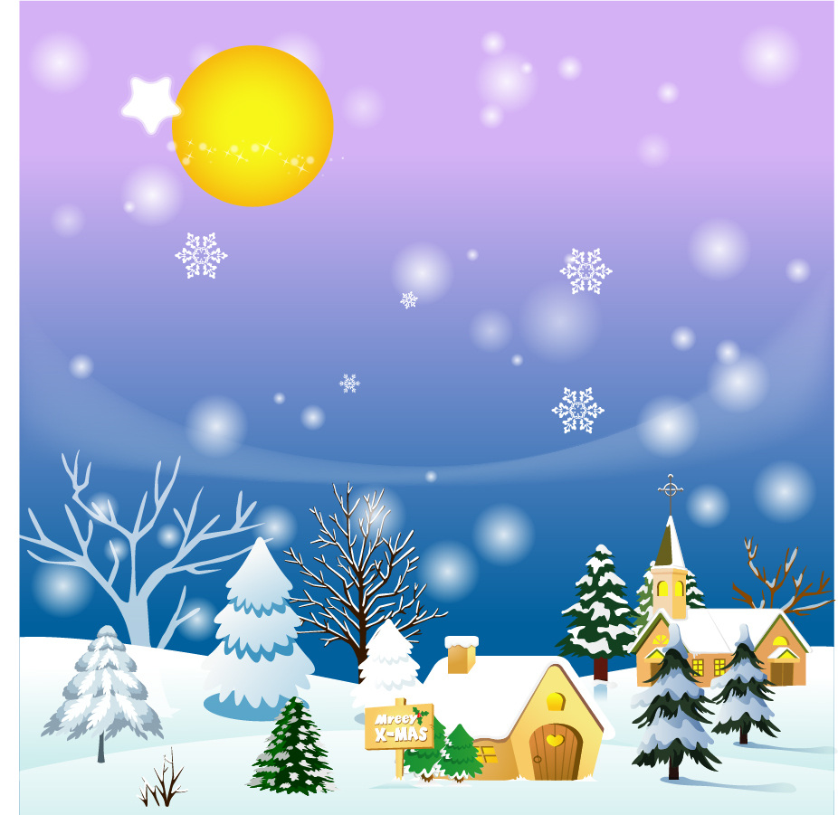 Free Vector がらくた素材庫 雪降るクリスマスの風景 Cartoon Christmas Background イラスト素材
