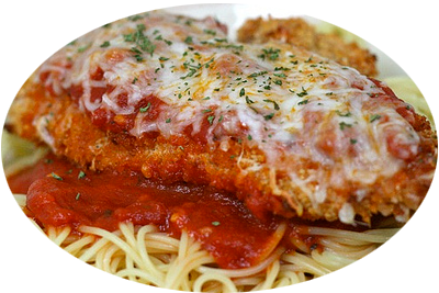 A mouth-watering image of a plated Chicken Parmesan meal