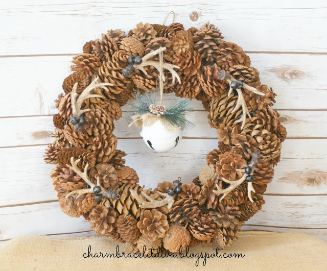 DIY pine cone antler wreath rustic