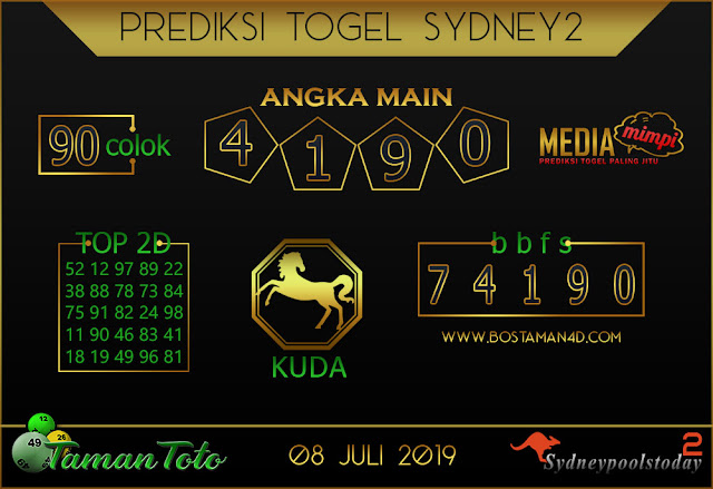 Prediksi Togel SYDNEY 2 TAMAN TOTO 08 JULI 2019