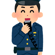 無線を使う警察官のイラスト（男性・笑顔）