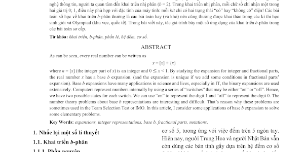 Khai triển b-phân trong việc giải các bài toán sơ cấp - Trương Hồ Thiên Long