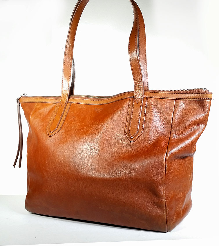 FOSSIL Large SYDNEY SHOPPER COGNAC Brown Shoulder Shopper Leather Tote Purse Bag | eBay