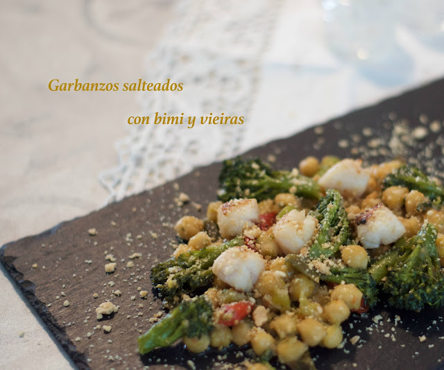 Garbanzos salteados con bimi y vieiras (reto comer más legumbres)