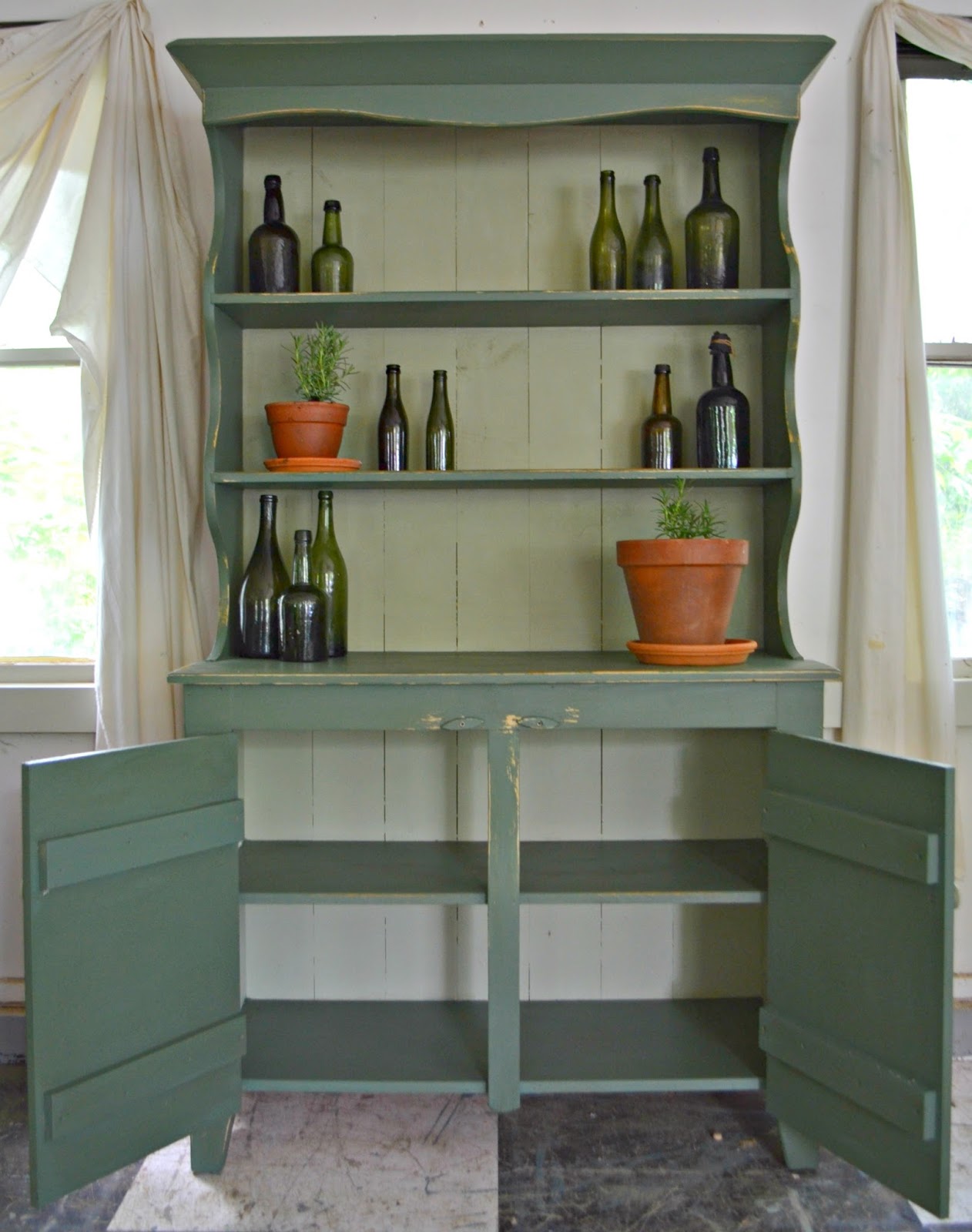 Heir and Space A Vintage Pine Hutch in Moss Green