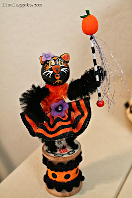 Handmade vintage inspired Halloween Kitty figurine 