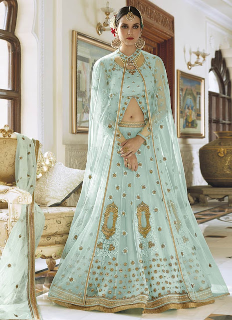 Light Blue Lehenga With Golden Work - Inspiration