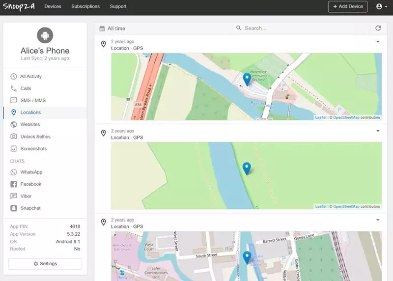 What are the paid features of the hidden-phone app Snoopza?