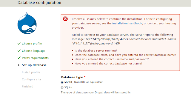 error database konfigurasi drupal di hosting gratisan