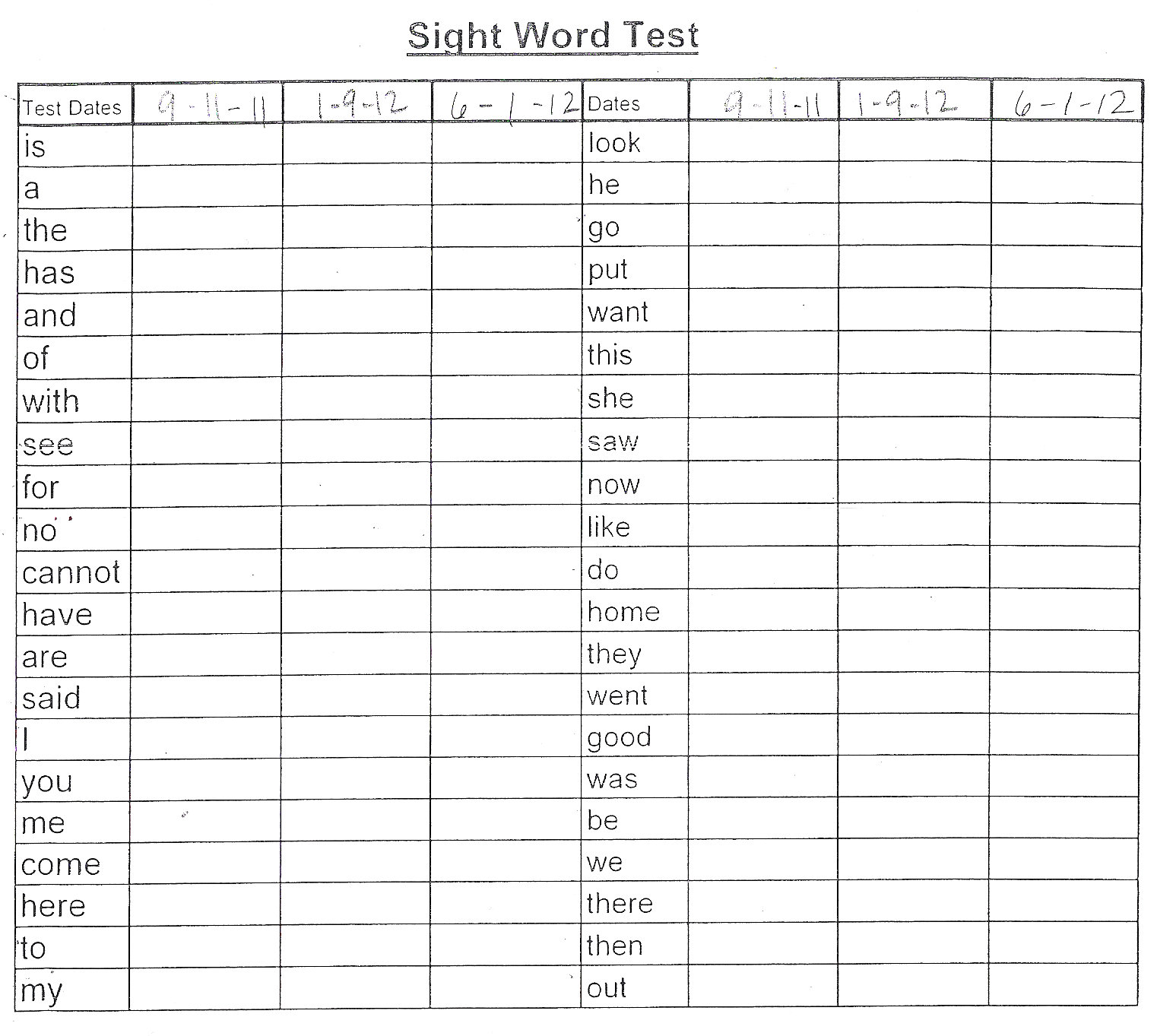 sight+word+assessment - Sight Word List Kindergarten