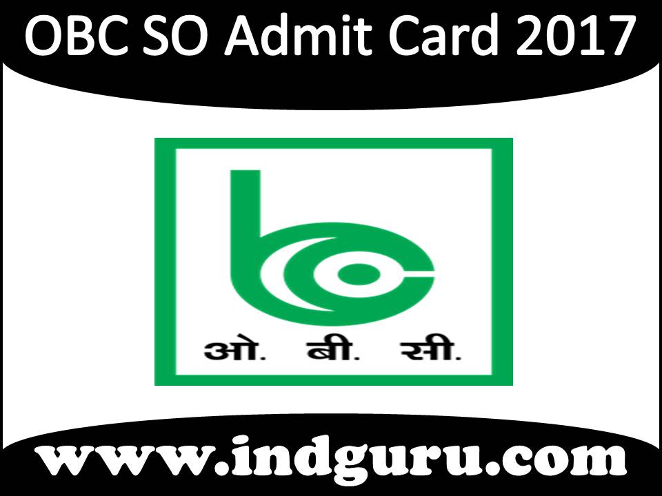 OBC SO Admit Card 2017 OBC SO Admit Card