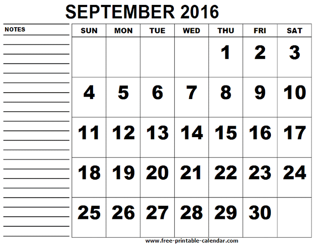 September 2016 Printable Calendar, September 2016 Calendar PDF, September 2016 Calendar Excel, September 2016 Calendar Word