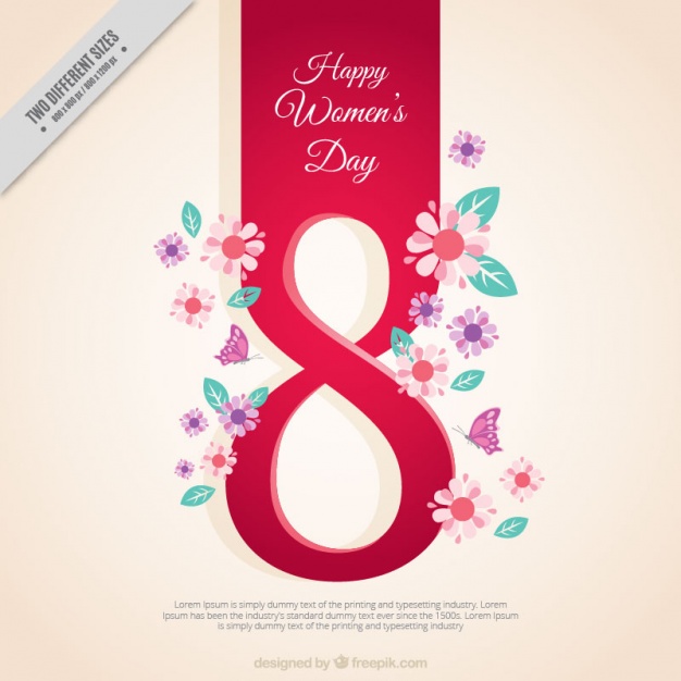 Woman's day background with number eight and floral details Free Vector
