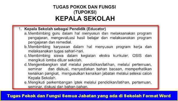 Tugas Pokok Dan Fungsi Semua Jabatan Yang Ada Di Sekolah