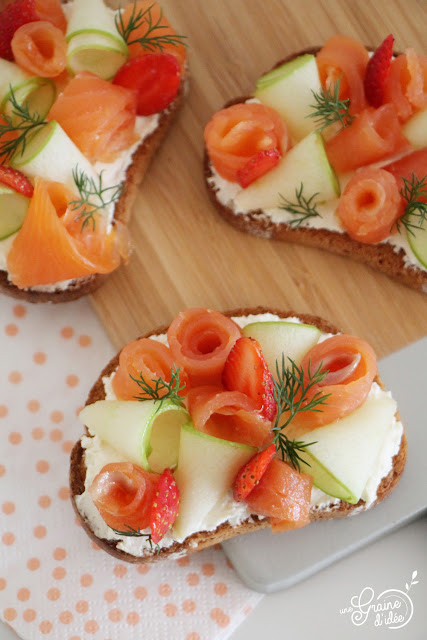 Tartines Croquantes Fromage Frais Saumon Pomme Granny Smith Fraise Aneth