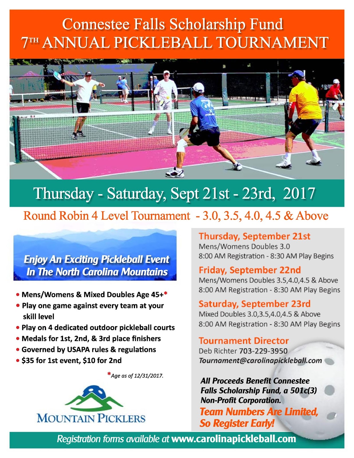 a pickleball life 2017 connestee falls scholarship pickleball connestee falls friday flyer