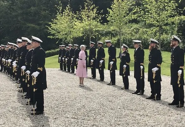 Queen Margrethe of Denmark received new officers from the Navy at Marselisborg Palace in Aarhus. Crown Princess Mary and Princess Isabella
