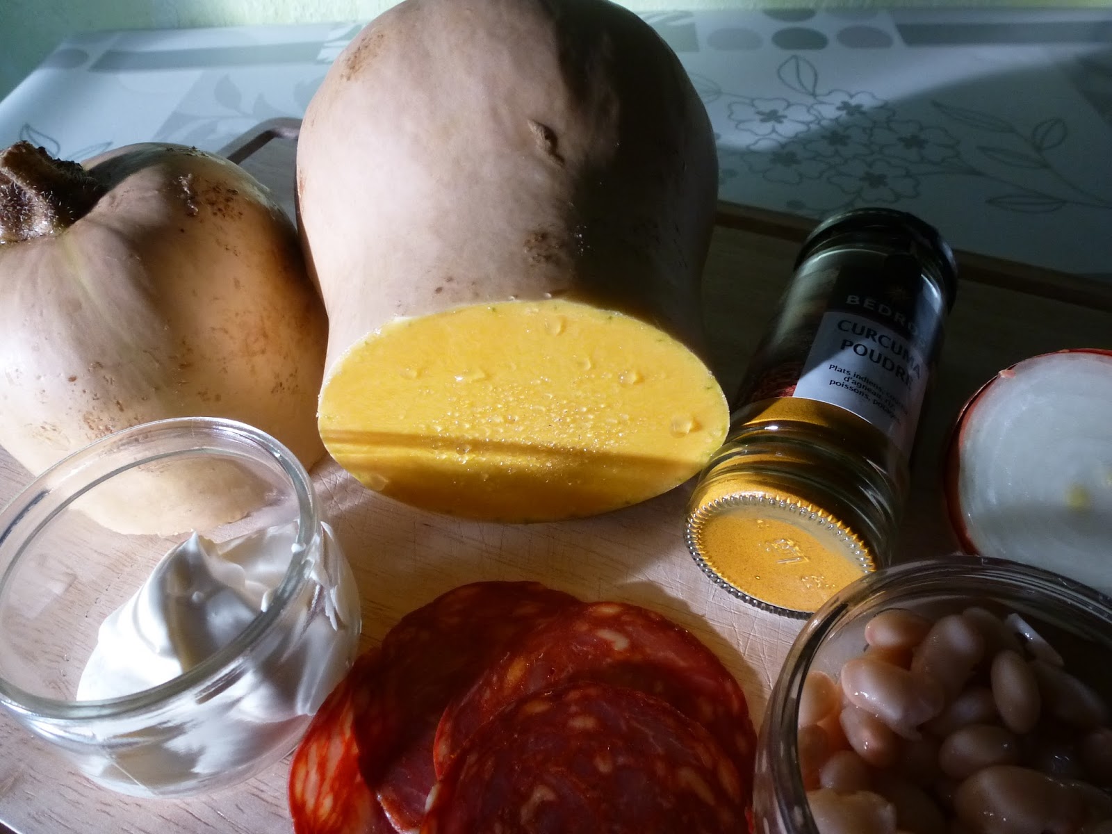 Arizonami: Verrine de crème de Butternut, haricots blancs et chorizo