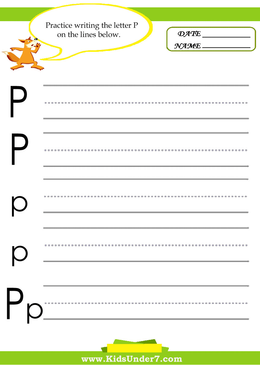 Kids Under 7: Letter P Practice Writing Worksheet