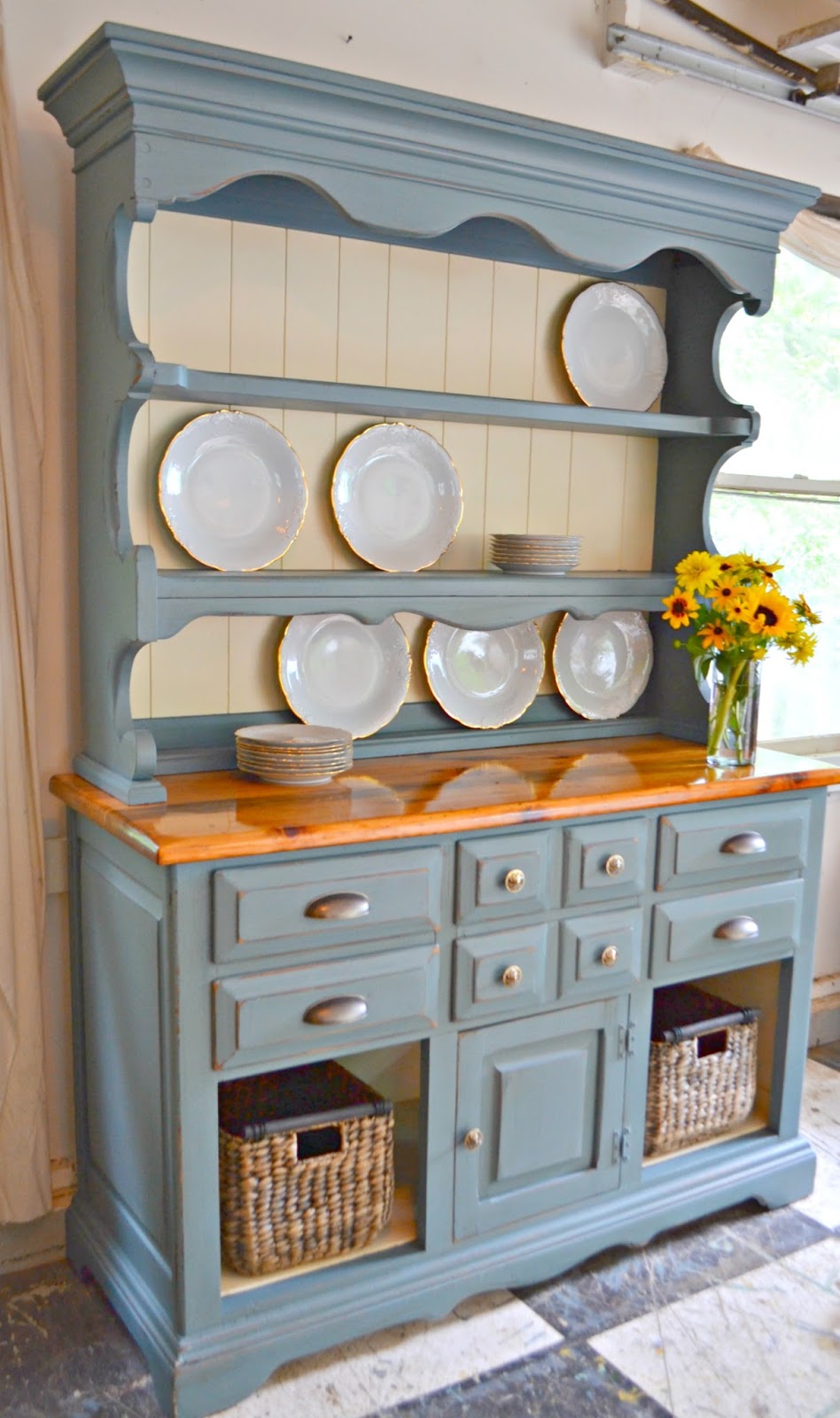Heir and Space A Pine Hutch in Duck Egg Blue