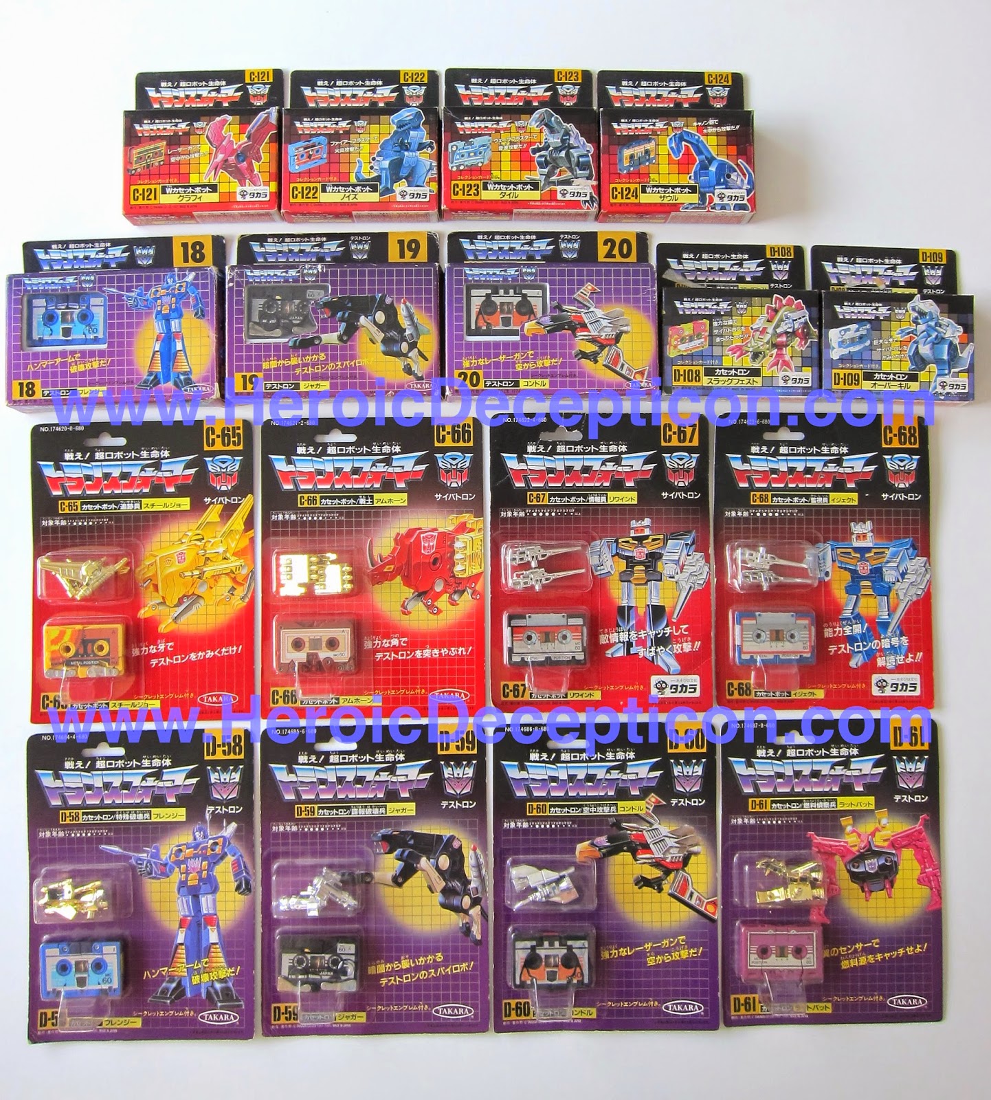 Heroic Decepticon Group shots of Transformers Cassettes in Japanese