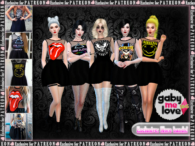 Guns N' Roses Dresses (Sims 4) Exclusive Content for Patreons: More Bands - Gabymelove Sims