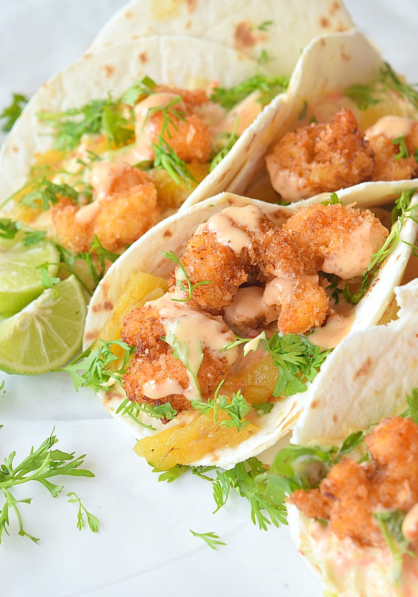 Bang Bang Shrimp Taco,with easy homemade slaw and Thai sweet Chili and Sriracha Sauce,wrapped in a tortilla #savorybitesrecipes #bangbangshrimptaco #bangbangshrimp #tacorecipe #dinnerrecipe Bang Bang Shrimp taco with soft flour taco,sauce and slaw