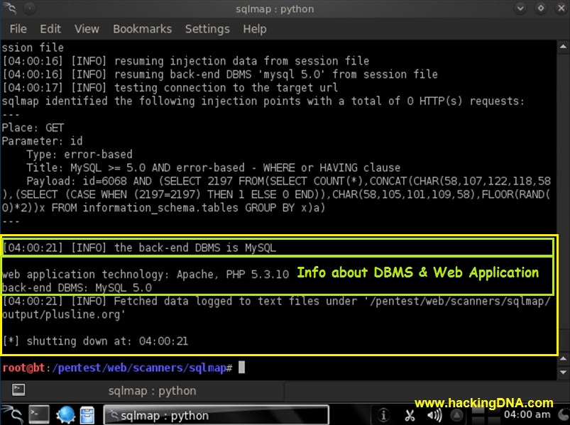 HackingDNA: Hack The Database with Backtrack 5