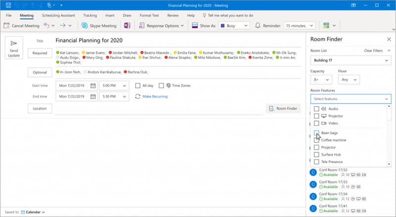 Office Insiders with Beta Channel Build 13029.20006 can now make it easy to easily book meeting rooms in Outlook for Windows