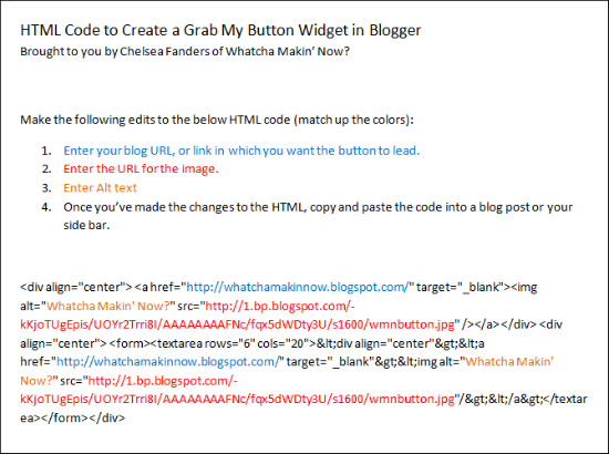 Whatcha Makin' Now?: HTML to Create a "Grab My Button" Widget in Blogger