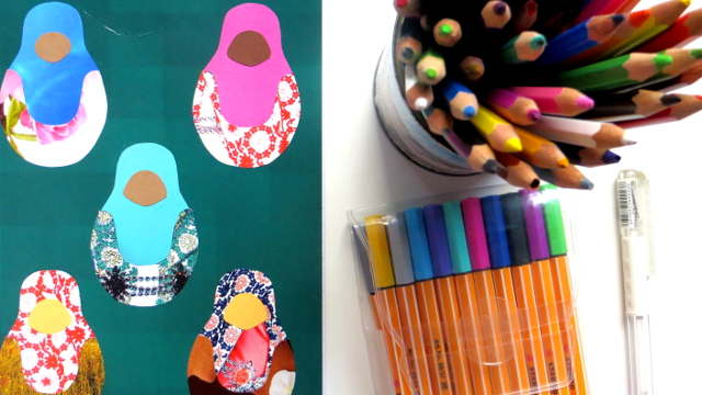 DIY notebook cover ideas for back to school. Decorate three notebook covers by recycling old magazines into chevron patterns, diamonds and matryoshka dolls.