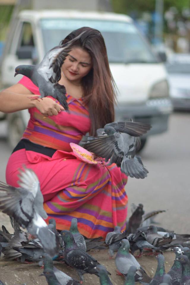 Celebrity May Pachi shares her snaps feeding pigeons in Yangon