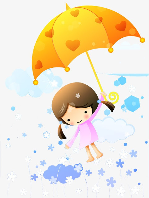 Dibujos a color de niñas con paraguas en día de lluvia 