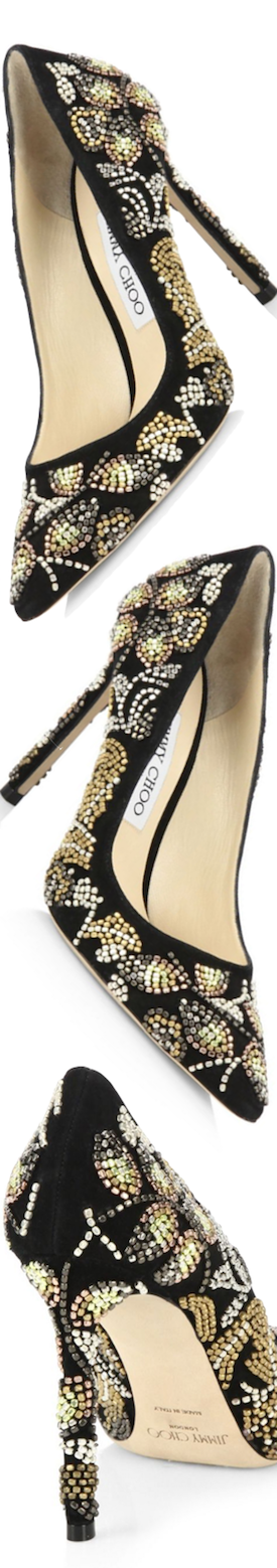 Jimmy Choo Romy 100 Embroidered Suede Pumps