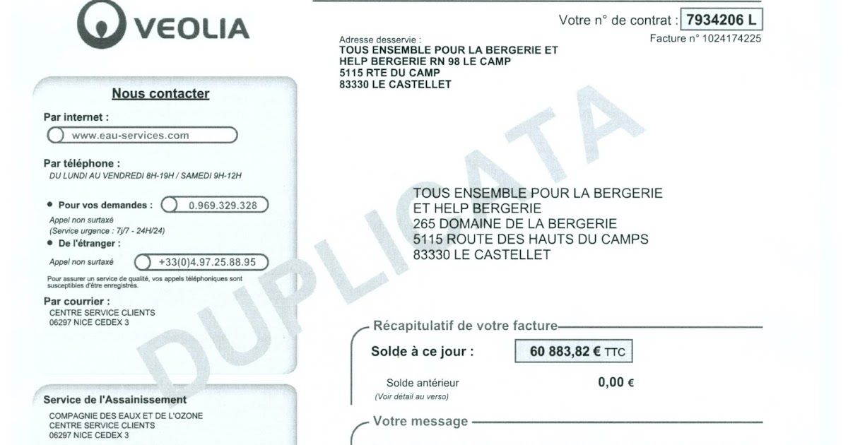 BlogDomaineLaBergerie: FACTURE VEOLIA AOÛT