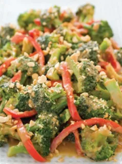 Broccoli and Red Peppers with Spicy Peanut Sauce recipe can be whipped up in an instant