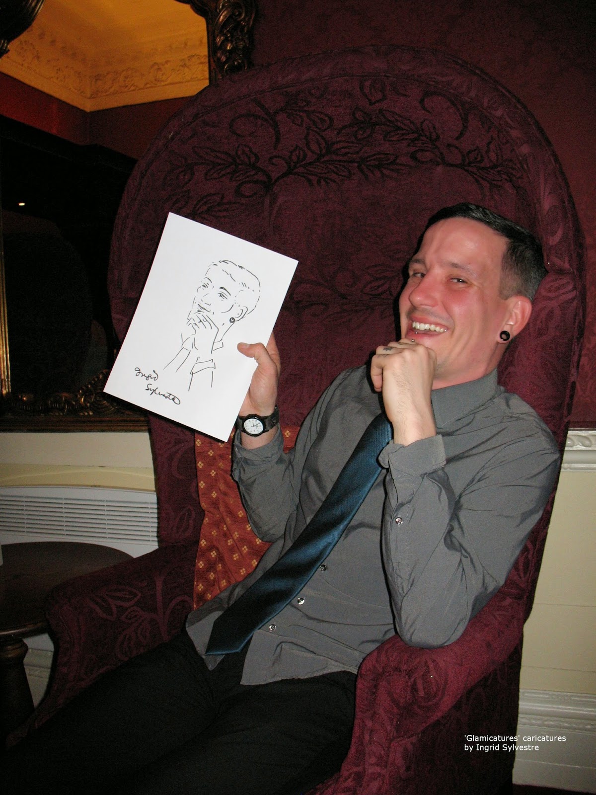 Glamicature wedding caricatures by UK caricaturist Ingrid Sylvestre at the wedding of Hannah and David at Lumley Castle County Durham