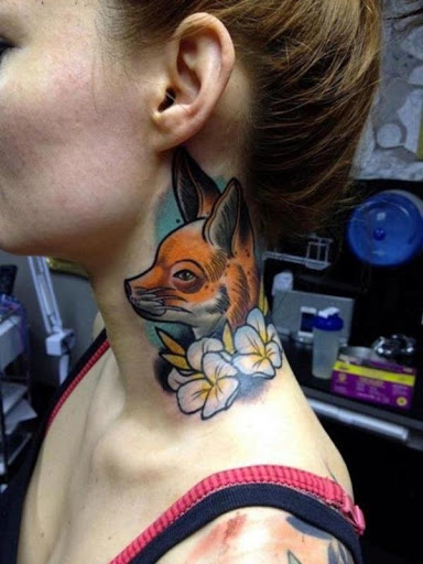 Fox desenho de tatuagem no pescoço para mulheres